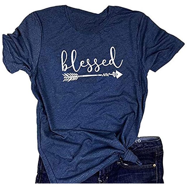 YourTops T-Shirt Blessed pour Femmes Chemise Chrétienne (US 2TG, 1-Navy)
