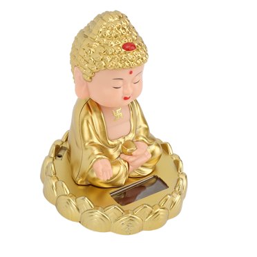 Nodding Buddha Statue Solar Powered Vivid Energy Saving Auto Nodding Monk Figurine for Gift Luck Wealth Gold