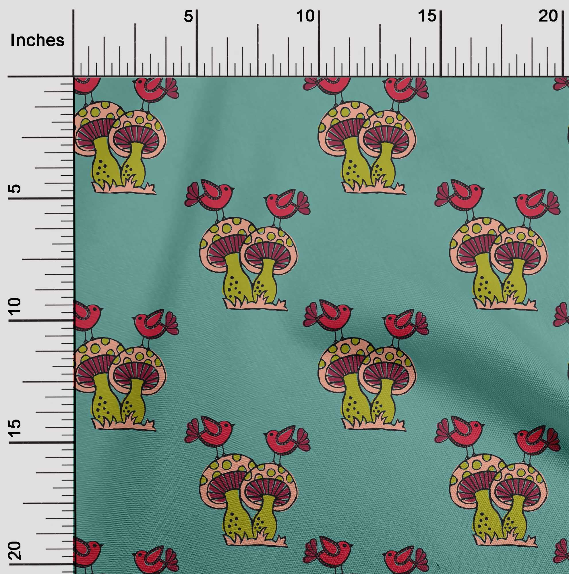 oneOone Viscose Chiffon Fabric Bird & Mushroom Block Fabric Prints By Yard 42 Inch Wide