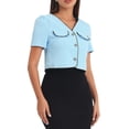 thumbnail image 4 of INSPIRE CHIC Veste en Tweed pour Femme à Contraste de Couleurs, Boutonnée, Manches Courtes, Blazer de Travail/bureau, Bleu Pâle, TG, 4 of 5