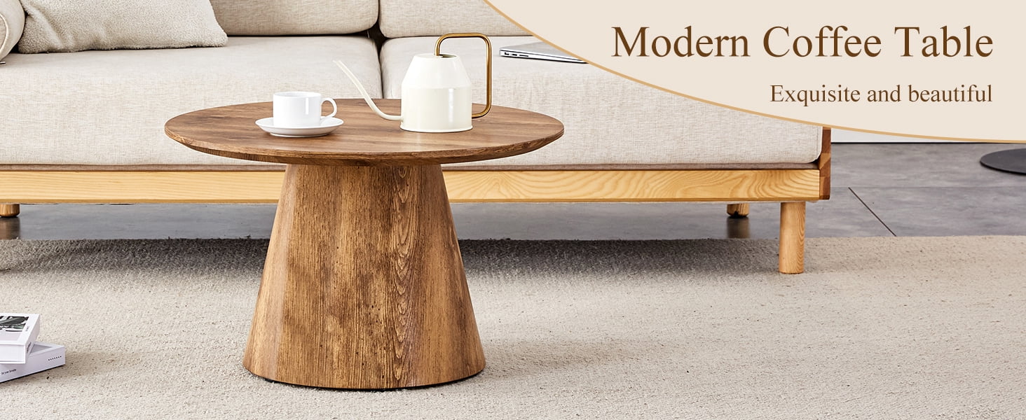 Noble House 23.6" Round Coffee Table,Minimalist Design,Wood
