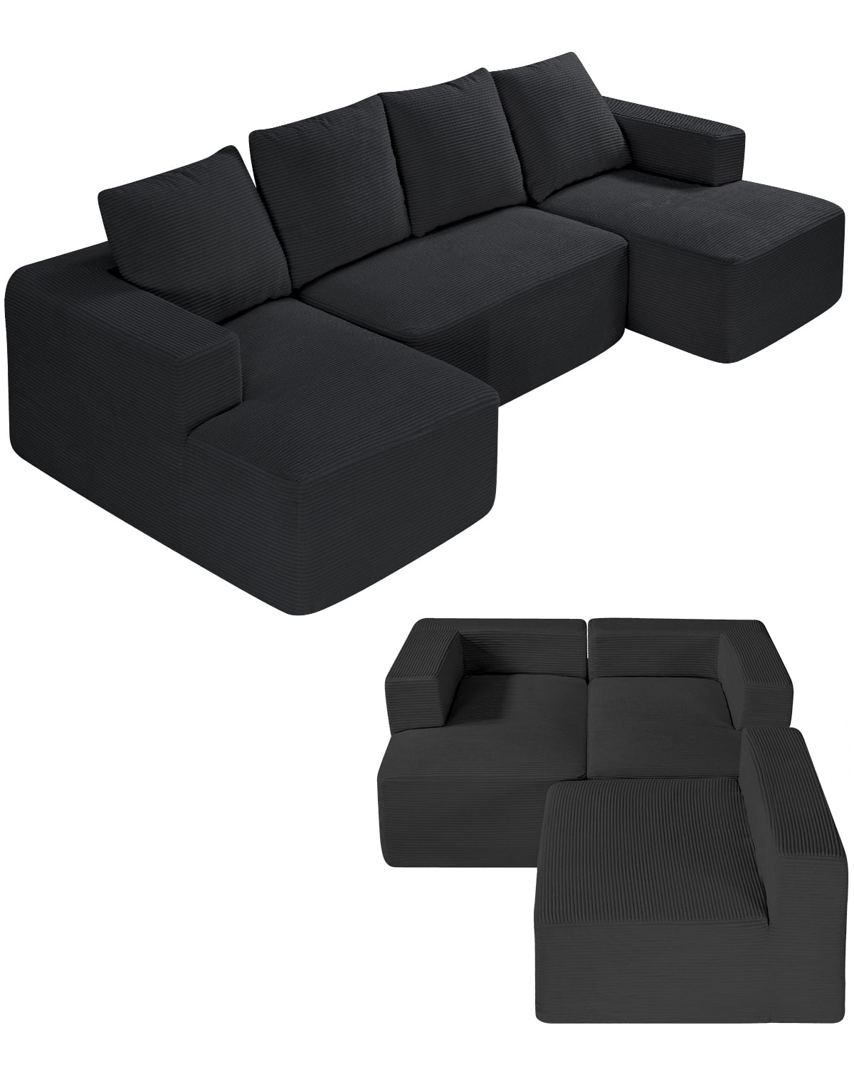 VEVOR Modular Sectional Sofa U Shaped Cloud Couch with Chaise and Cushion Black