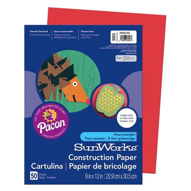 Pacon PAC9903-10 Papier de Construction Rouge des Fêtes Sunworks 9 x 12 Po - 50 Unités - Lot de 10