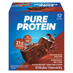 Pure Protein Bars de luxe au chocolat 21g Protein | Sans gluten 3g Sucre 12 x 50g Haut Protein Snack pour l'énergie & Récupération musculaire