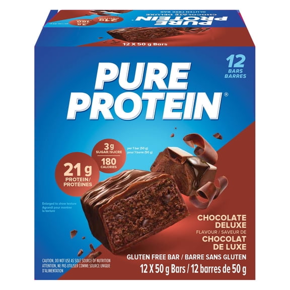 Pure Protein Chocolate Deluxe Bars | 21g Protein | Gluten Free | 3g Sugar | 12 x 50g Bars | High Protein Snack for Energy & Muscle Recovery
