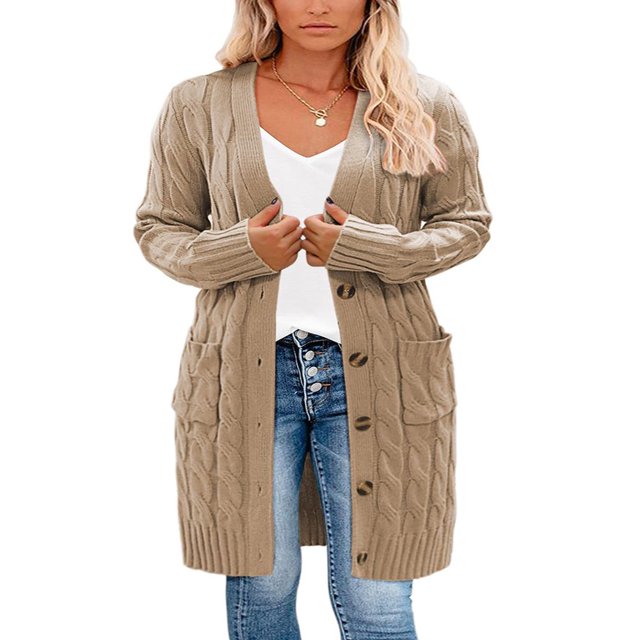 MesaSe Womens Long Sleeve Cable Knit Cardigan Sweaters Open Front Fall Outwear Coat