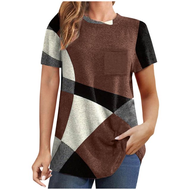 Diufon Hauts pour Femmes Grande Taille Printemps Été Manches Courtes Col Rond Chandails à Enfiler Chemises Décontractées Imprimées Blouses Amples