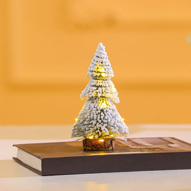 SouMaox Wooden Christmas Tree, Snow Flocked Cedar Design, Round Base Stability, Tabletop Festive Ornament for Party Decor
