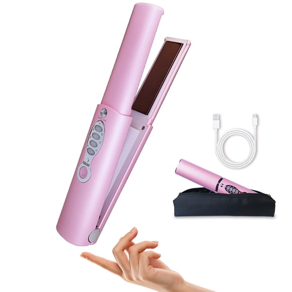 Travel Small Hair Straightener and Curler 2 in 1 for Short Hair, Cordless Titanium Flat Iron, Portable, USB-C Rechargeable, Fast Heating, Dual Voltage, 5000mAh Battery, 3 Temp Setting