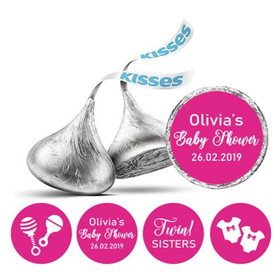 Darling Souvenir Candy Chocolate Labels Twins Sisters Custom Stickers 190 Pcs-Magenta