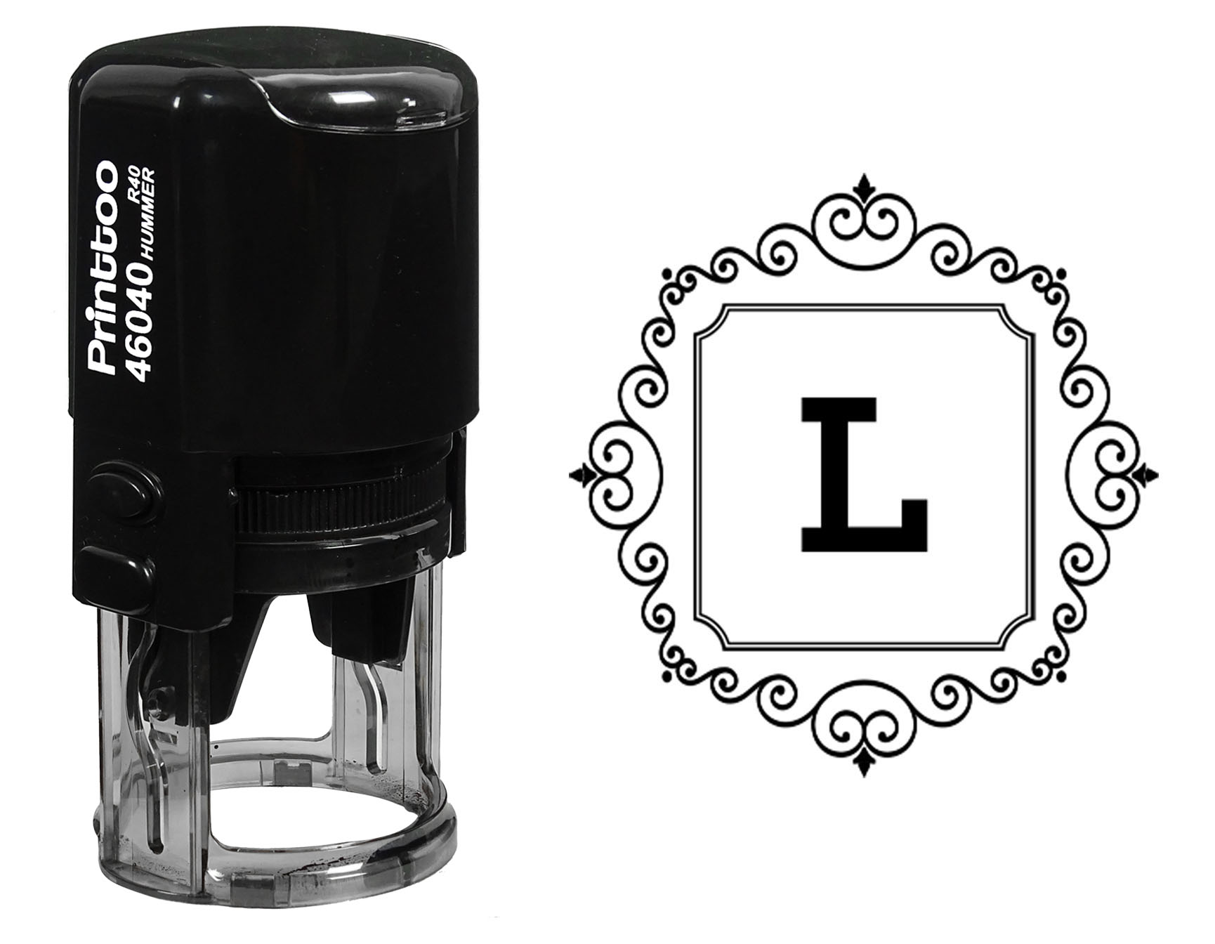 Printtoo Papeterie de Bureau Autocollant Carré Bordure Tourbillon Alphabet Monogramme Initial R-40 Tampon en Caoutchouc