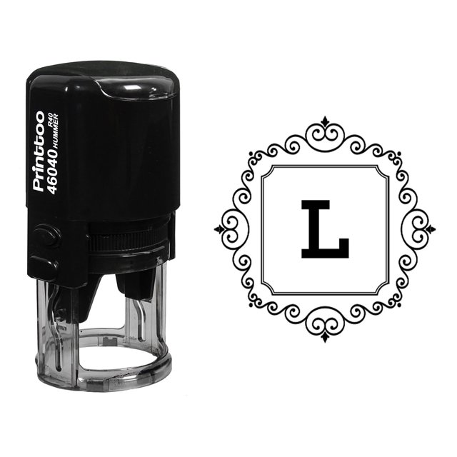 Printtoo Papeterie de Bureau Autocollant Carré Bordure Tourbillon Alphabet Monogramme Initial R-40 Tampon en Caoutchouc