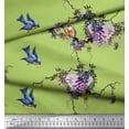 thumbnail image 2 of Soimoi Green polyester Crepe Fabric Floral & Flowerpecker Bird Printed Fabric 1 Yard 52 Inch Wide, 2 of 3