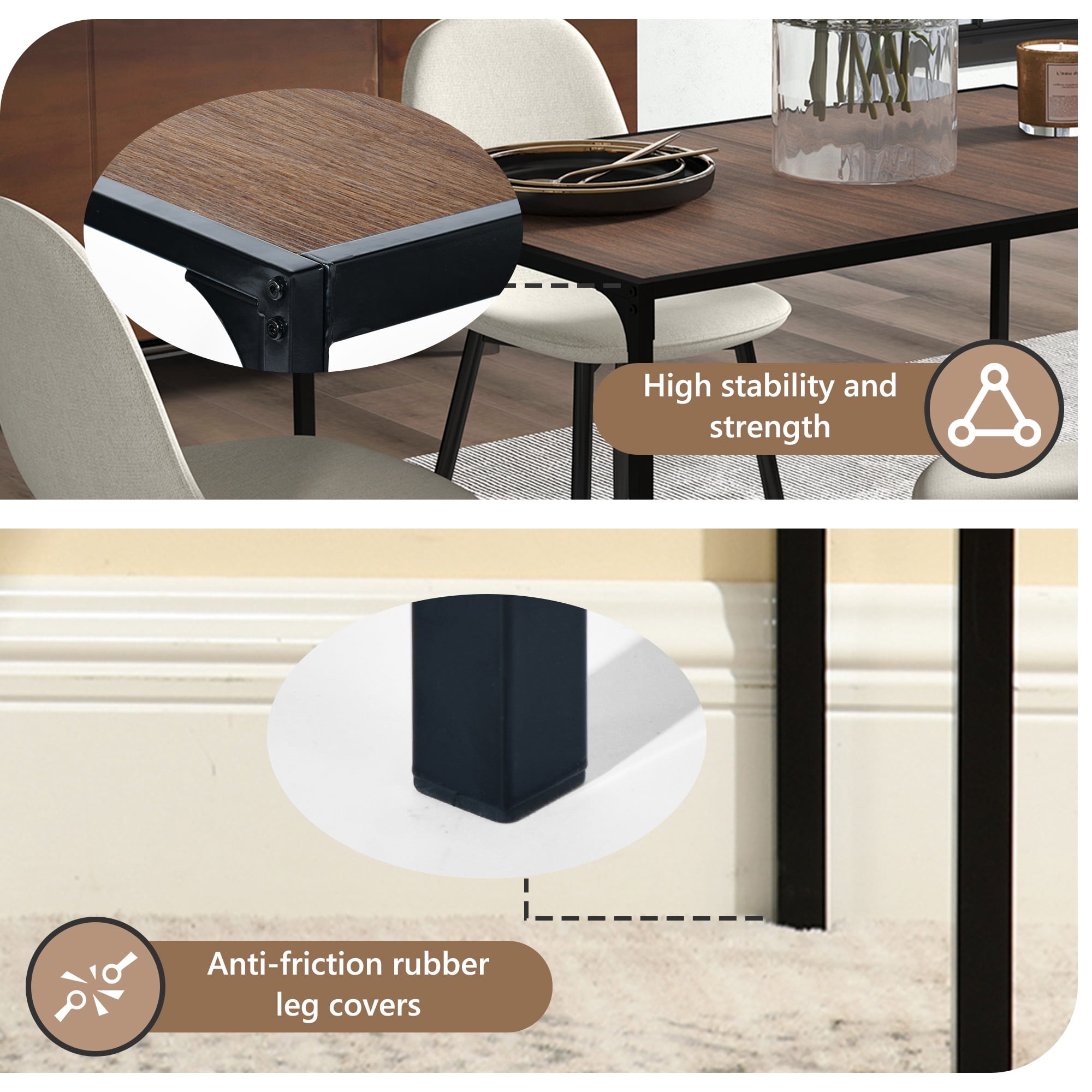 Homy Casa Table à manger rectangulaire industrielle de 47,2 po pour 4, plateau effet bois 3D espresso, cadre en métal noir