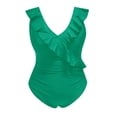 thumbnail image 4 of ylioge Womens One-Piece Swimsuits Tankini Ruffle Sleeveless V Neck Bathing Suits Ladies Trendy Solid Color Pleated Built in Bra Swimsuit, 4 of 5