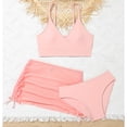 thumbnail image 4 of PMVFHDE Stylish Girls Three Piece Swimsuit Set Bikini With Matching Ruffle Cover Up Skirt For Summer Beach Light Pink,10-11 Years, 4 of 7
