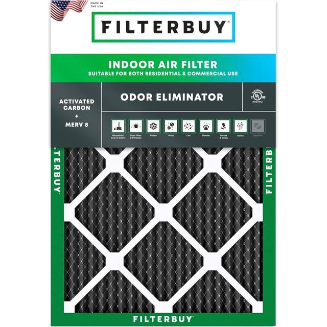 Filterbuy 20x25x1 MERV 8 (MPR 600) Odor Eliminator, Pleated HVAC AC Furnace Air Filters (1-Pack)