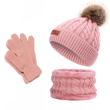 XZNGL Kids Winter Hats and Gloves Sets Kids Winter Beanie Hat Warm Knit Thick Ski Cap with Pompom and Scarf Gloves Set for Girls Boys Kids Gloves Winter Girls Winter Hats for Baby Girls