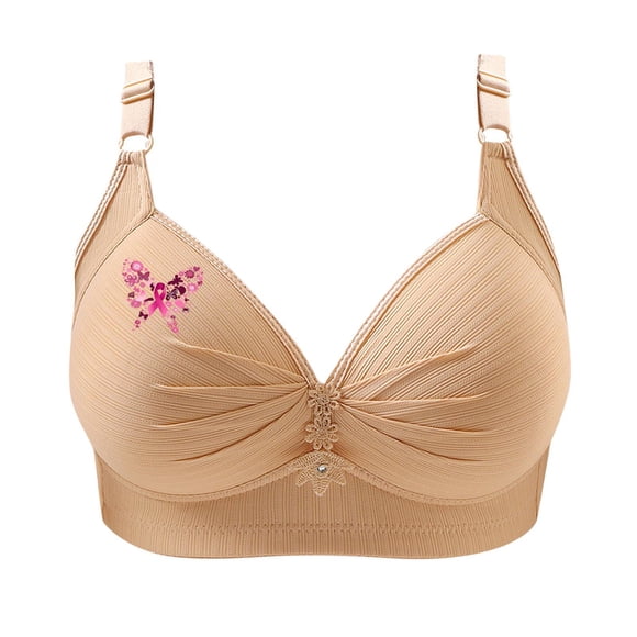 FAVIPT Womens Push Up Bras Wireless Floral Print Daily Underwear Breathable Adjustable Comfort Bras for Old Women 2025 Beige,S
