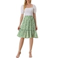 thumbnail image 2 of Unique Bargains Women's Ruffle Hem Flowy Tiered A-Line Floral Midi Skirts Green S, 2 of 6