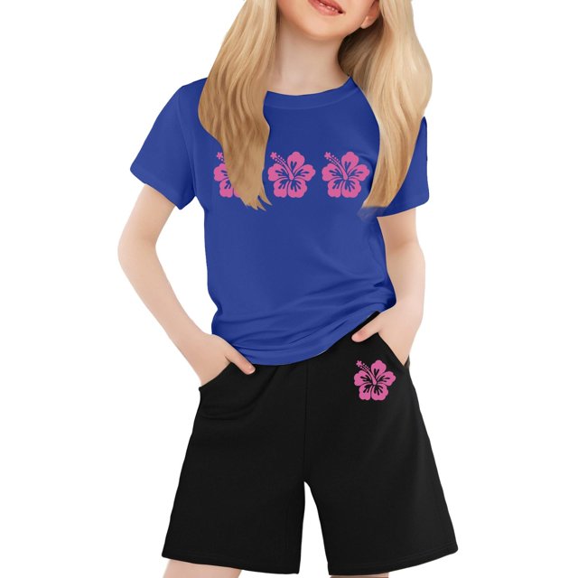 FAOWME T-Shirt Enfant Imprimé Lettres Colorées Col Rond Manches Courtes pour Filles Garçons T-Shirts Tee Tops Bleu 8-9 Ans