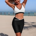 thumbnail image 4 of Sporty Color Block Tankini Solid Contrast Swimsuit Set, Active Swimwear, 4 of 6