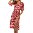 thumbnail image 2 of Jusqu'à 65 % de Rabais! Robes d'Été Mode pour Femmes 2024 Grande Taille Robe Décontractée à Imprimé Col en V Manches Courtes Robe Ample, 2 of 5