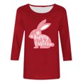 thumbnail image 4 of RKSTN Hauts pour Femmes Pâques Mignon Lapin Imprimé Coupe Ample Hauts Col Rond Manches 3/4 Printemps Été Blouse Douce, 4 of 4