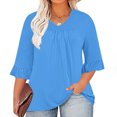 thumbnail image 2 of Timegard Hauts Grande Taille pour Femmes Col en V Froncé à Volants Manches 3/4 T-Shirts Confortables Décontractés Amples, 2 of 5