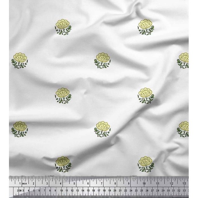 Soimoi Silk Fabric Leaves & Floral Block Decor Fabric Printed Yard 42 Inch Wide