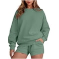 thumbnail image 3 of HAiming Ensemble 2 Pcs pour Femmes Chandail Col Rond Chandails en Molleton et Shorts Surdimensionnés Amples, 3 of 5