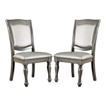 Furniture of America Alstroemeria Chaise de Salle à Manger en Similicuir Gris (Ensemble de 2)