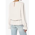 thumbnail image 4 of TheMogan Women's S~XL Puff Long Sleeve Shirred Drop Waist Chiffon Ruffle Peplum Blouse, 4 of 7