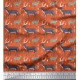 thumbnail image 1 of Soimoi Voile de Coton Orange Tissu Imprimé Animal Cerf au Mètre 56 Pouces de Large, 1 of 3