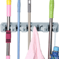 thumbnail image 2 of Broom Mop Holder, Wall Mount, Mop Holder, Mop and Broom Holder Organiser, Wall Rack Rake, Broom Mop Rack, Organiser Rail Wall Holder with 6 Hooks and 5 Quick Releases for Mop, 2 of 9