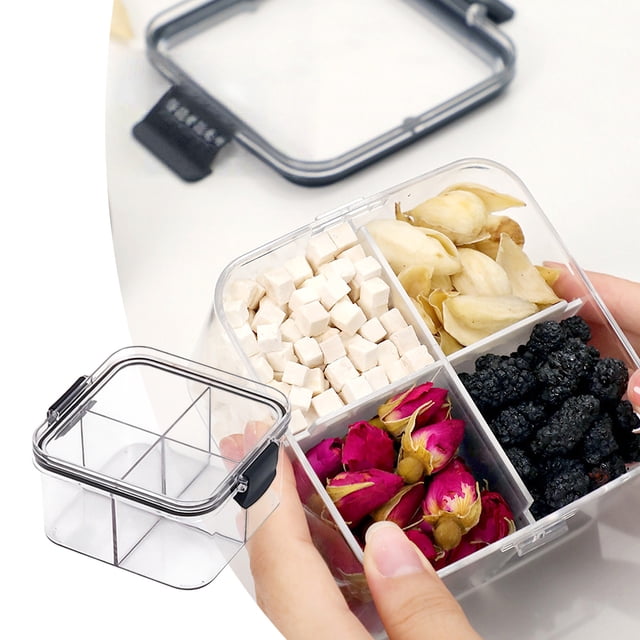 LSLJS Airtight Cereal Storage Container, Clear 460/700ML Airtight Kitchen Food Storage Container with Lids and Compartments for Grain, Sugar, Flour, Rice, Nut, Snacks, Kitchen Organizer