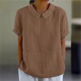 thumbnail image 2 of T-shirt Rétro pour Femme, Mode, Couleur Unie, Ample, Décontracté, Col Rabattu, Manches Courtes, Hauts, 2 of 5