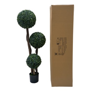 35in/45in Artificial Triple Ball Boxwood Topiary Tree, Potted Faux Plant for Indoor Outdoor Home Porch Decor