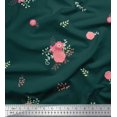 thumbnail image 1 of Soimoi Blue polyester Crepe Fabric Leaves & Pink Floral Decor Fabric Printed BTY 42 Inch Wide, 1 of 3