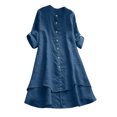 thumbnail image 1 of Pompotops Chemise Longue Décontractée d'Été pour Femmes, Col Rond, Ample, Couleur Unie, Boutonnée, Manches Longues, Blouse, Liquidation, 1 of 6