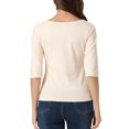 thumbnail image 3 of INSPIRE CHIC Hauts pour Femmes Manches au Coude Encolure Bateau Coupe Ajustée T-Shirt Classique Décontracté m Beige, 3 of 6