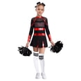 thumbnail image 1 of JanJean Costume de Pom-Pom Girl d'Halloween pour Filles Enfants, Uniforme de Cheerleading à Manches Longues, Robe de Danse et Ensemble de Couvre-Chef avec Pompons, Rouge et Blanc 14, 1 of 7