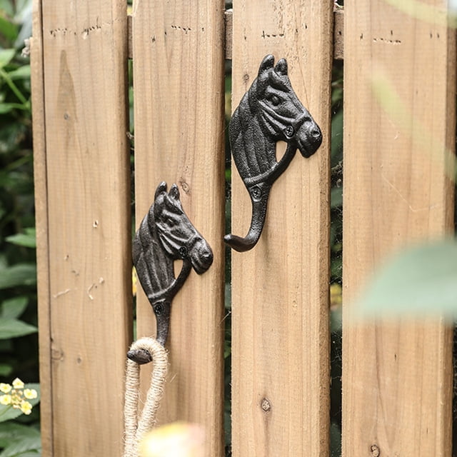 Fwttom Iron Horse Head Hook Village Style Fence Decoration Practical Hook