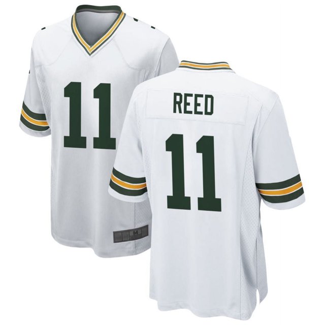 Women's Green Bay Reed 11 White Stitched Game Player T-shirts, X-Large