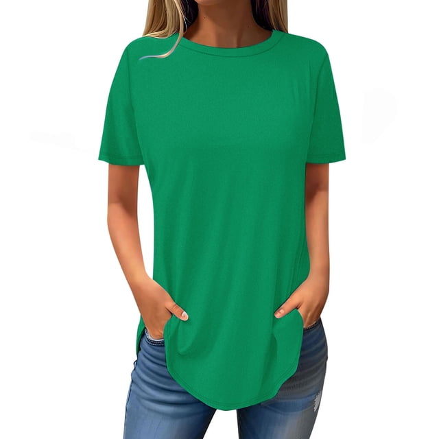 XMMSWDLA T-Shirts à Manches Courtes pour Femmes à Col Rond Amples Décontractés Tee T-Shirt Vert Hauts de Fête pour Femmes