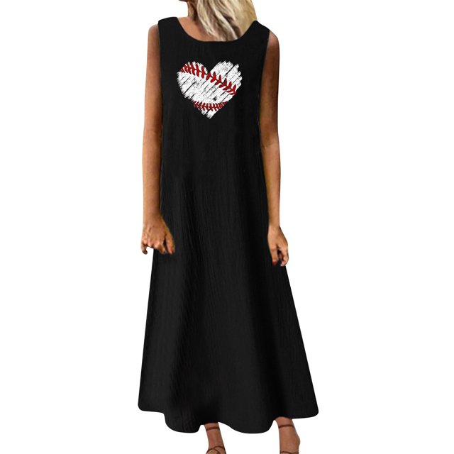RKSTN Robes pour Femmes 2023 Mode Été Décontracté Col Rond Sans Manches Jupes Maxi Poches Vacances Couleur Unie Plage Longue Robe avec Imprimé Graphique