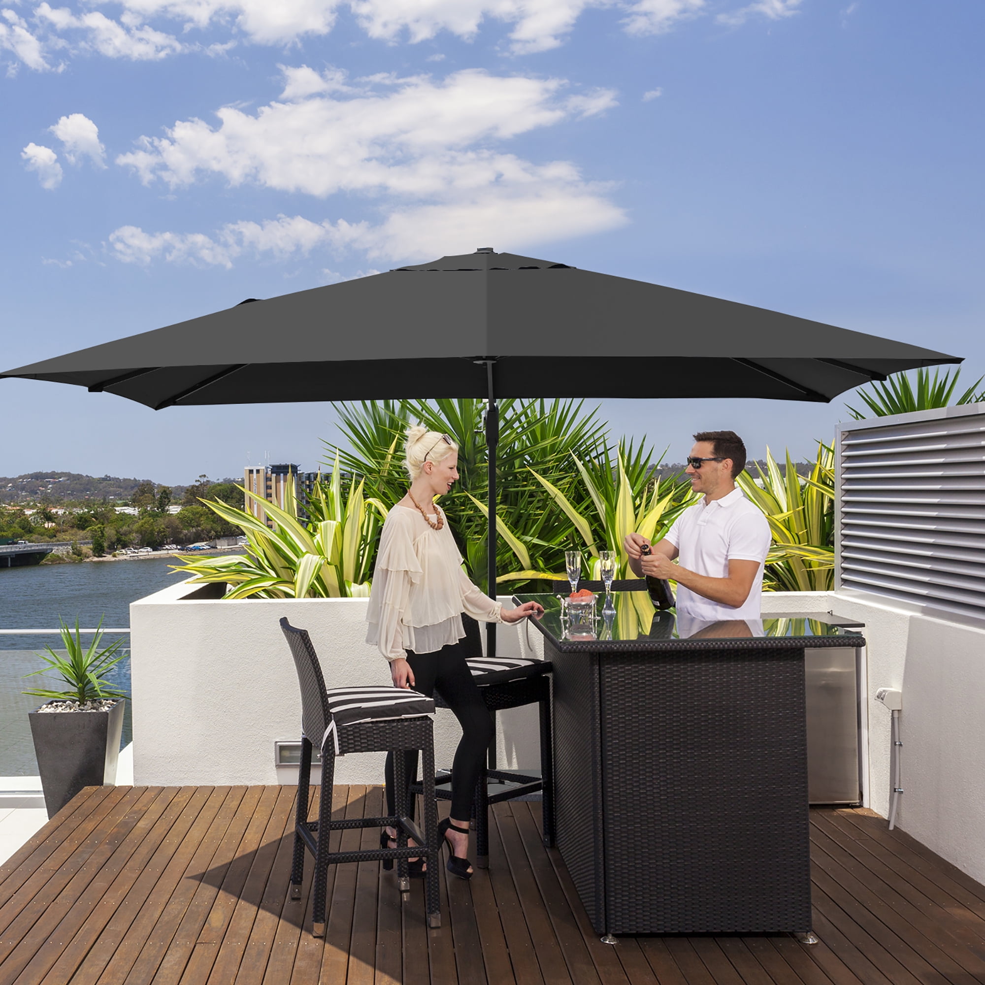 Costway Parasol Déporté de Patio 10 Pieds X 13 Pieds en Aluminium, Rotation 360°, Inclinaison, Gris