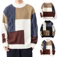 thumbnail image 1 of Xcmzpl Oversized Sweaters for Men Twist Textured Fisherman Sweater Crew Neck Long Sleeve Knit Pullover Big and Tall Color Block Sweaters, 1 of 10