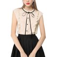thumbnail image 1 of INSPIRE CHIC Women's Tie Neck Cap Sleeve Button Down Ruffle Summer Shirt Khaki M, 1 of 6