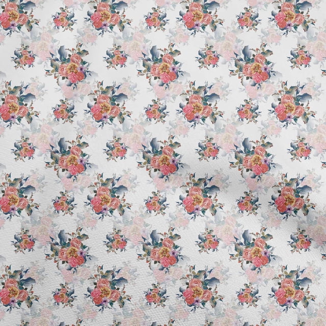 oneOone Tissu Blanc en Polyester Spandex à Motifs Floraux, Tissu pour Robe, Tissu Imprimé au Mètre, 56 Pouces de Large